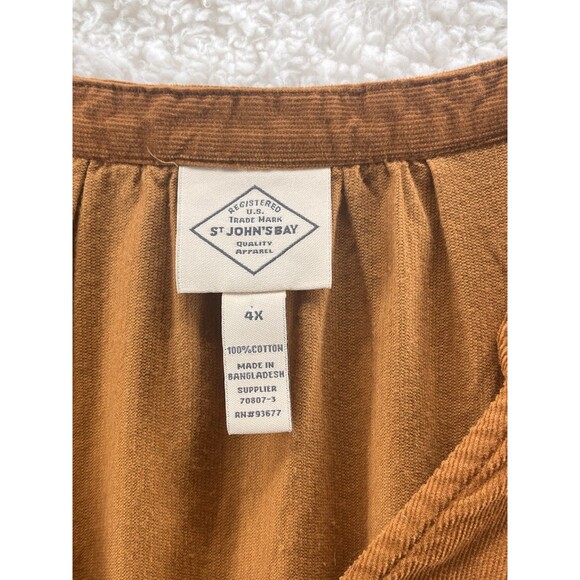 Women's 4X Blouse Corduroy Golden Brown V-Neck Long Sleeve Lightweight Comfort - Picture 3 of 8